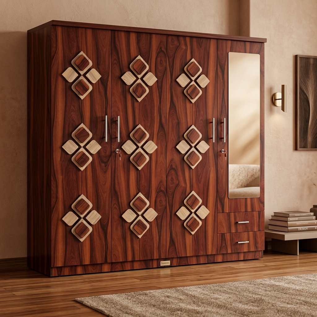 Geometric Motif 4-Door Wardrobe