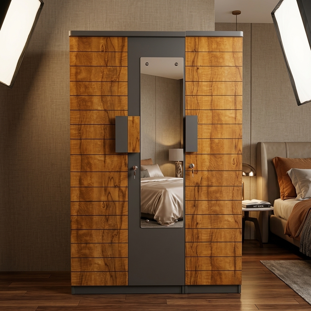 Wood & Grey 3-Door Wardrobe