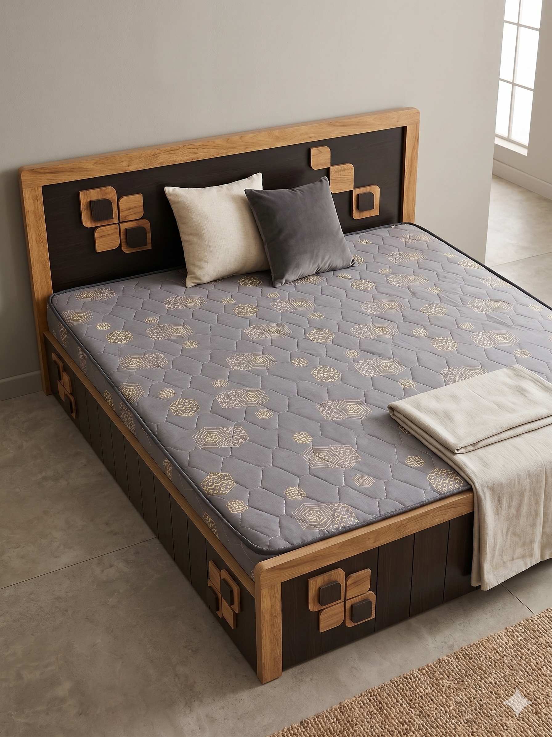 Walnut Grid Bed - Shree Madhav Furniture