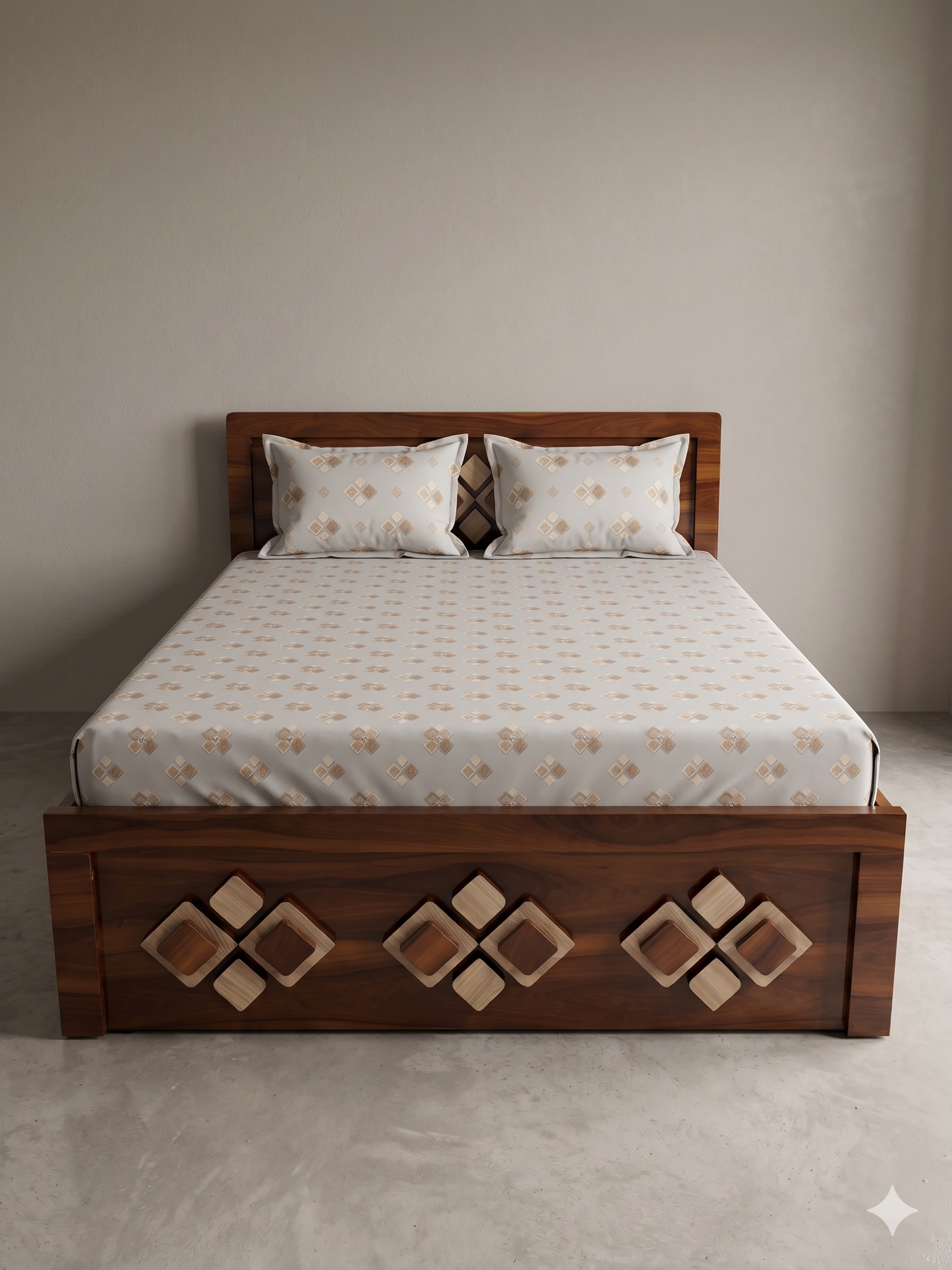 Walnut Diamond Bed - Shree Madhav Furniture