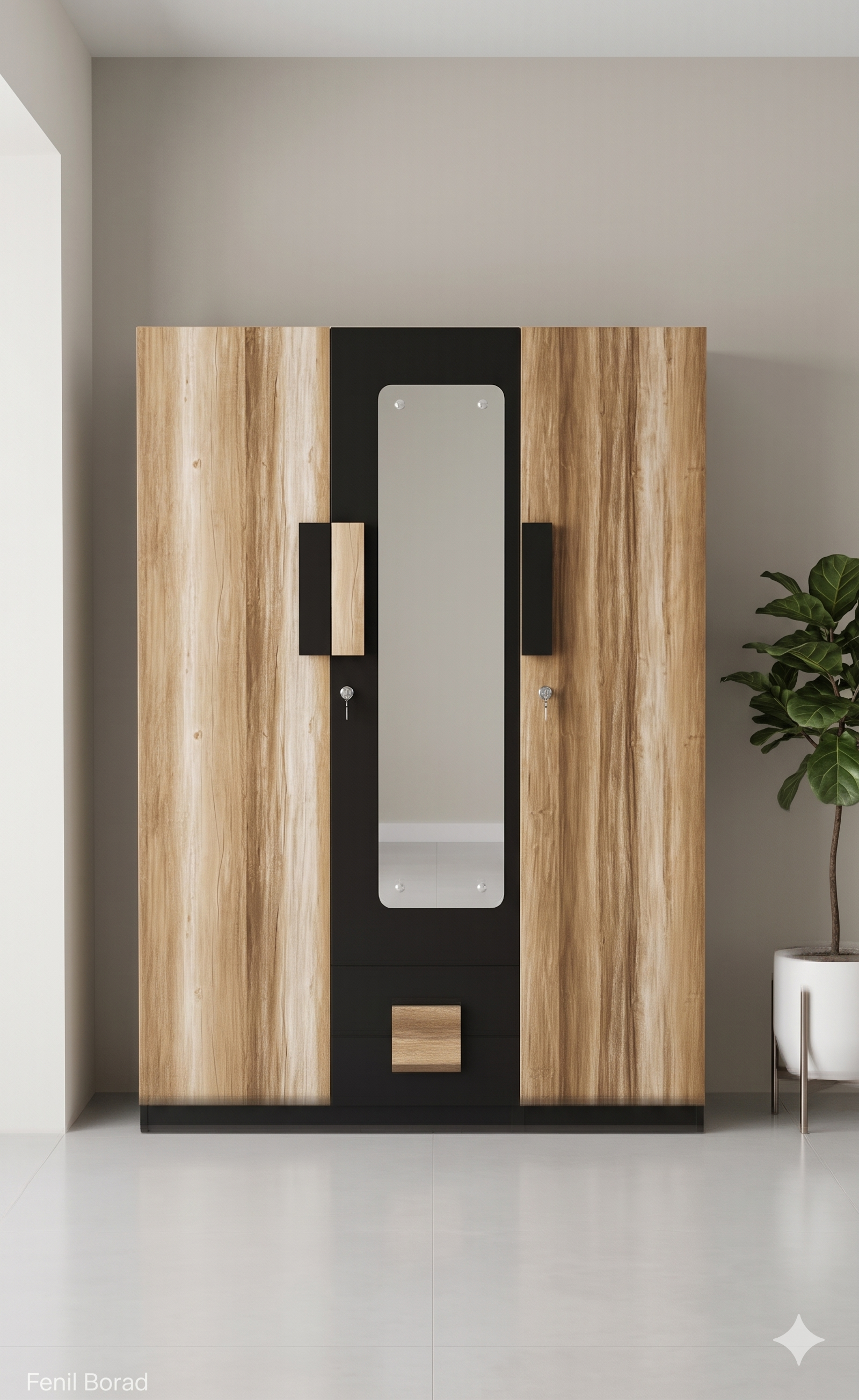 Oak Noir Wardrobe - Shree Madhav Furniture