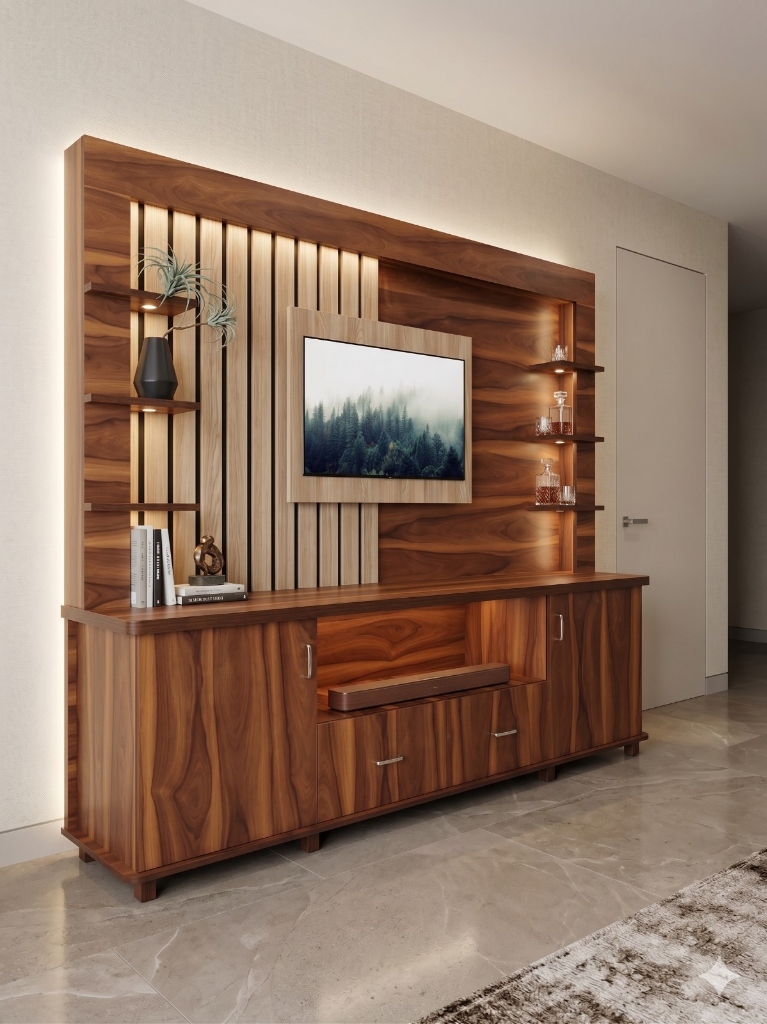 Slatted Wood TV Unit